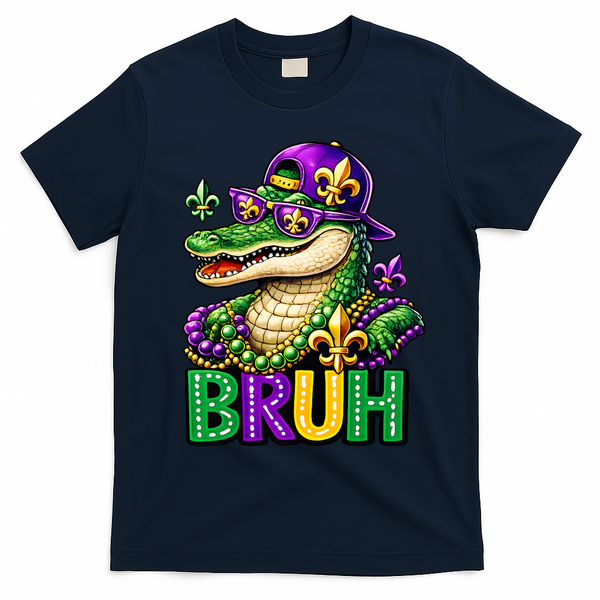 Mardigator Alligator Bruh Mardi Gras T-Shirt - Navy Blue