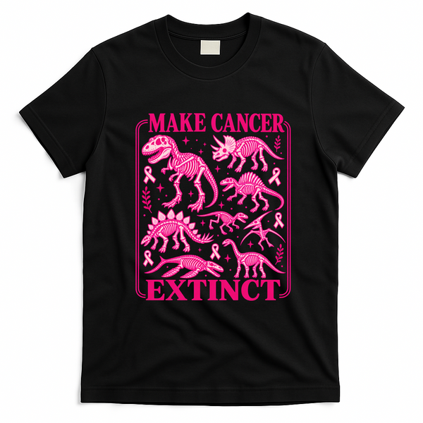 Make Breast Cancer Extinct Dinosaur T-Shirt - Black