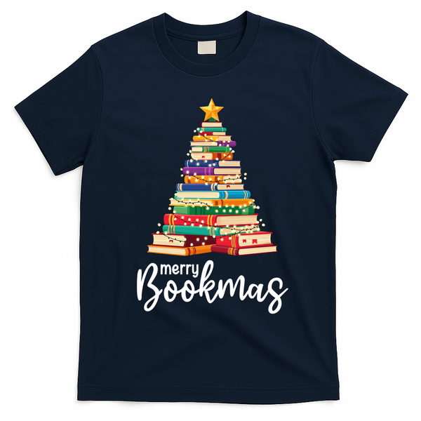 Merry Bookmas Christmas T-Shirt - Navy Blue