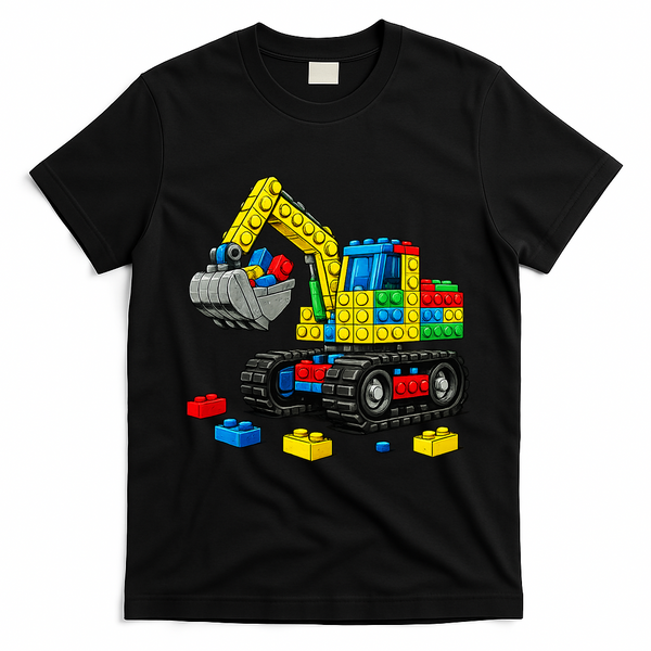 Master Builder Excavator Construction Building Bricks Blocks T-Shirt - Black