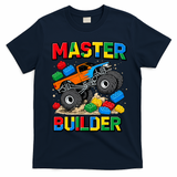 Master Builder Monster Truck Blocks Building Brick T-Shirt - Navy Blue