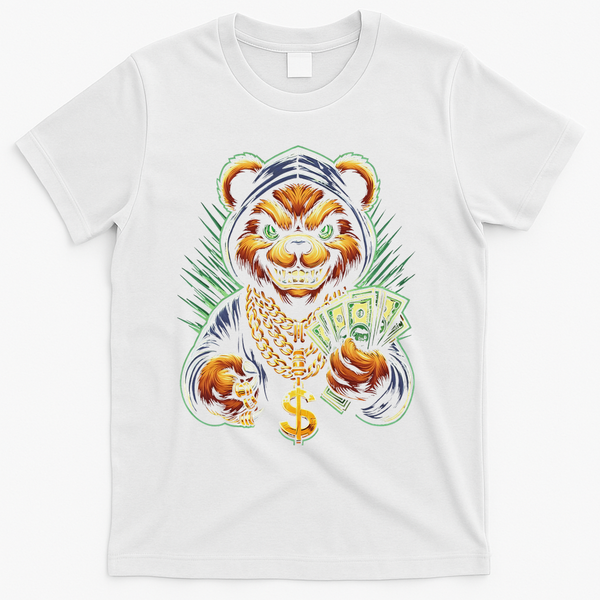 Money Calling Hip Hop Bear Teddy Gangster Rap Swag Dope T-Shirt - White