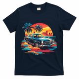 Miami Car Str Sunset Cool Graphic Design T-Shirt - Navy