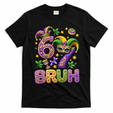 Mardi Gras 67 Bruh Funny 6-7 Meme T-Shirt - Black