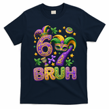 Mardi Gras 67 Bruh Funny 6-7 Meme T-Shirt - Navy Blue