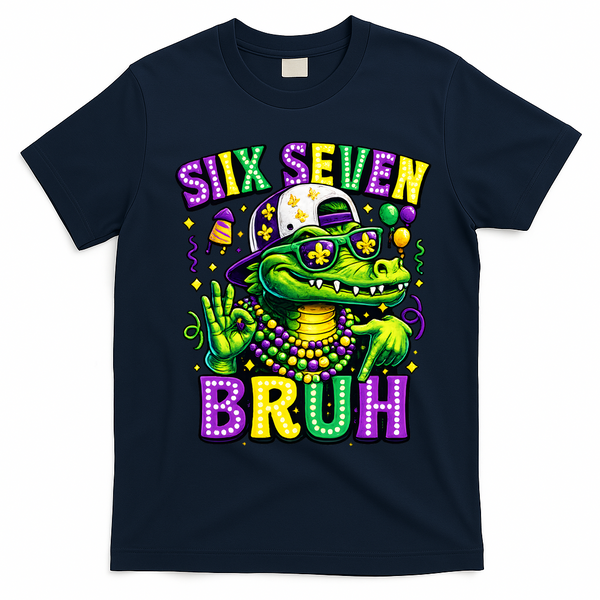 Mardi Gras 67 Six Seven Bruh Mardigator Alligator 6-7 T-Shirt - Navy Blue