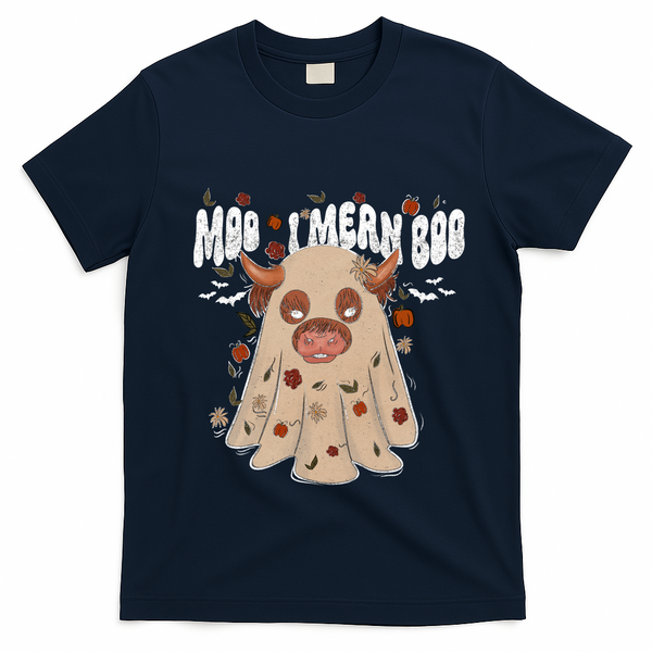 Moo I Mean Boo Funny Halloween Pig Ghost T-Shirt - Navy Blue