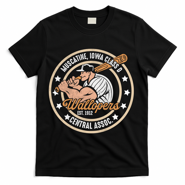 Muscatine Iowa Wallopers Baseball Heritage Vintage T-Shirt - Black