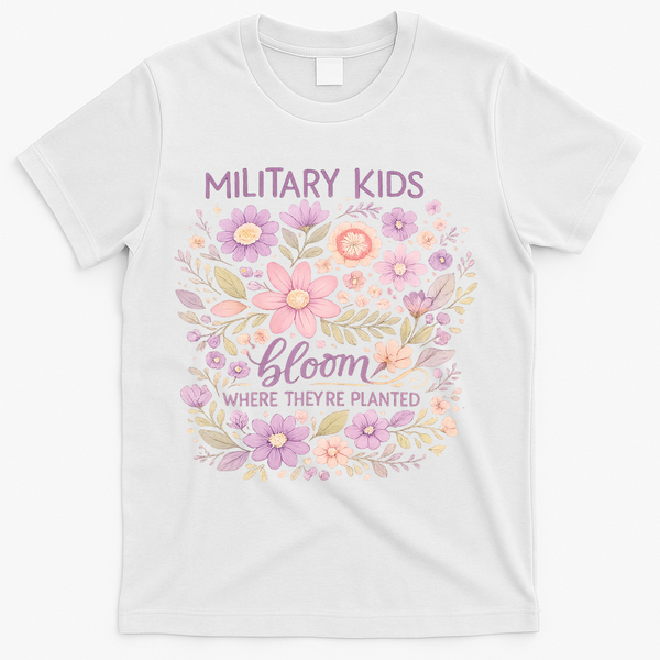 Military Kids Where They're Planted Purple Up T-Shirt - White