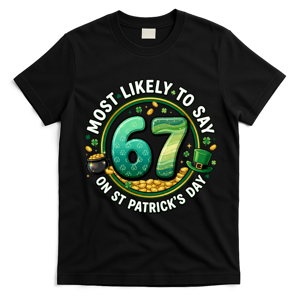 Most Likley To Say 67 On St Patrick's Day T-Shirt - Black