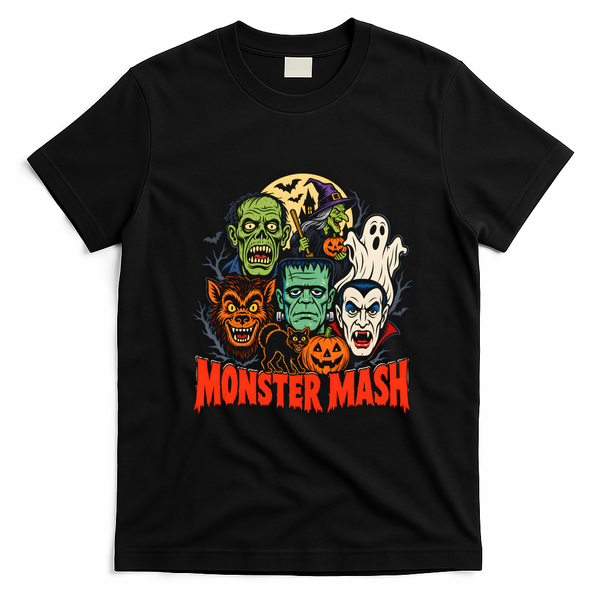 Monster Mash Halloween Graphic Vintage T-Shirt - Black