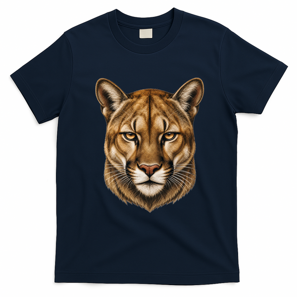 Majestic Mountain Lion Face Animals T-Shirt - Navy Blue