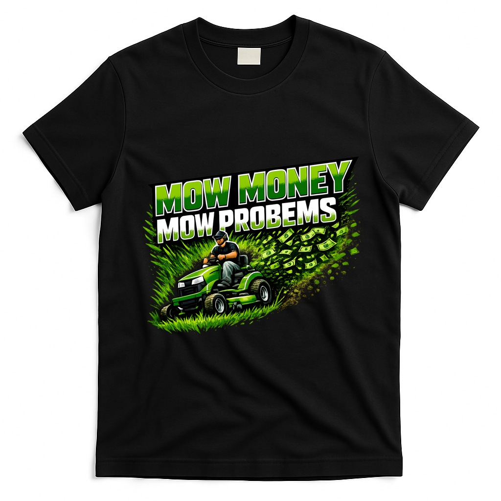 Mow Money Mow Problems Funny Landscaping Company T-Shirt - Black