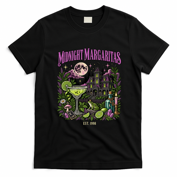 Midnight Margaritas Witch Mystic Vintage Halloween T-Shirt - Black