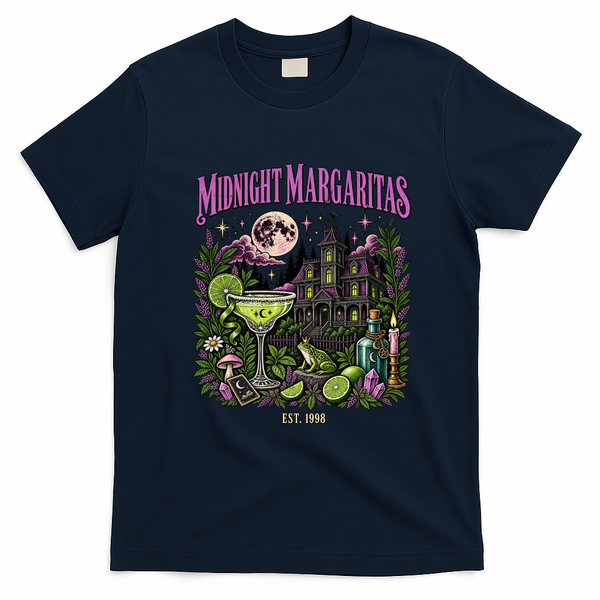Midnight Margaritas Witch Mystic Vintage Halloween T-Shirt - Navy Blue
