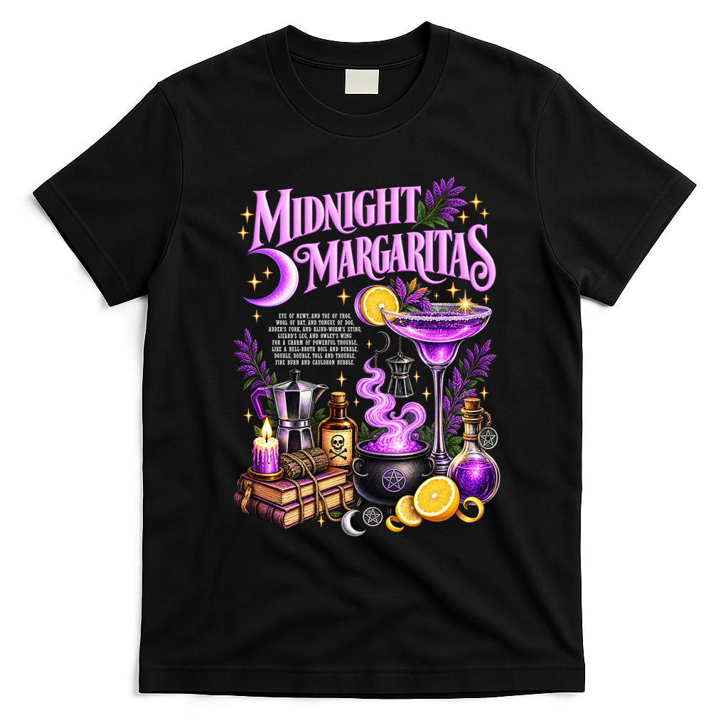 Mignight Margaritas Witchy Cocktail Potion T-Shirt - Black