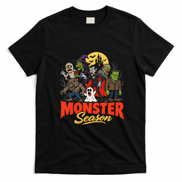 Monster Season Cute Funny Halloween Spooky Vintage T-Shirt - Black