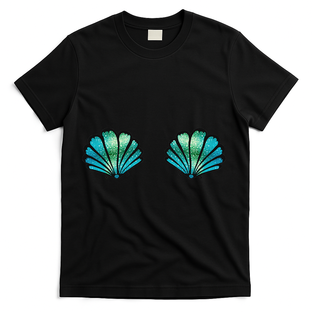 Mermaid, Seashell, Sea, Shell, Bikini, Carnival, Halloween, T-Shirt - Black