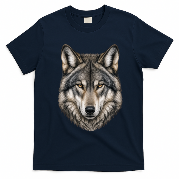 Majestic Wolf Face Animals T-Shirt - Navy Blue