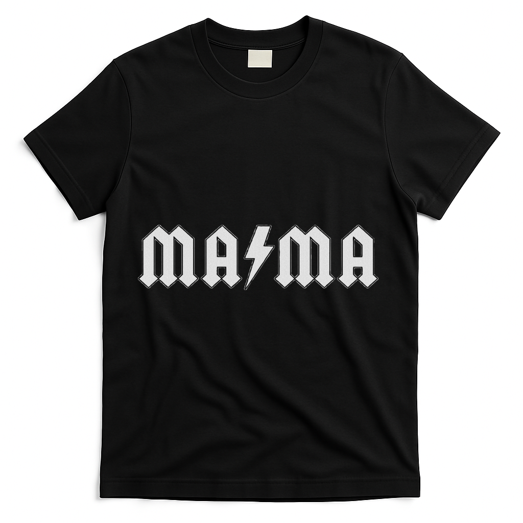 Mama With Lightning Bolt Rock And Roll Mom T-Shirt - Black
