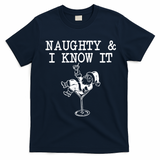 Naughty And I Know It Funny Christmas Santa T-Shirt - Navy Blue