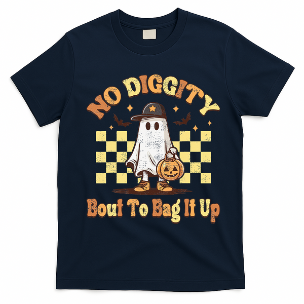 No Diggity Bout To Bag It Up Cool Ghost Halloween T-Shirt - Navy Blue
