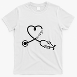 Nurse EST 2026 Cute Heart Stethoscope T-Shirt - White