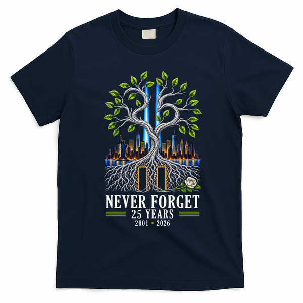 Never Forget 25 Years 911 Memorial 25th Anniversary T-Shirt - Navy Blue