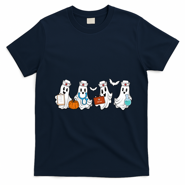 Nurse Halloween Ghost Festive T-Shirt - Navy Blue