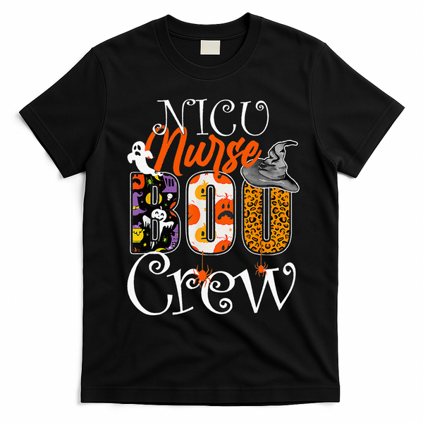 Nicu Nurse Boo Crew Funny Halloween Nicu Nurse Party Costume T-Shirt - Black
