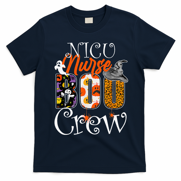 Nicu Nurse Boo Crew Funny Halloween Nicu Nurse Party Costume T-Shirt - Navy Blue
