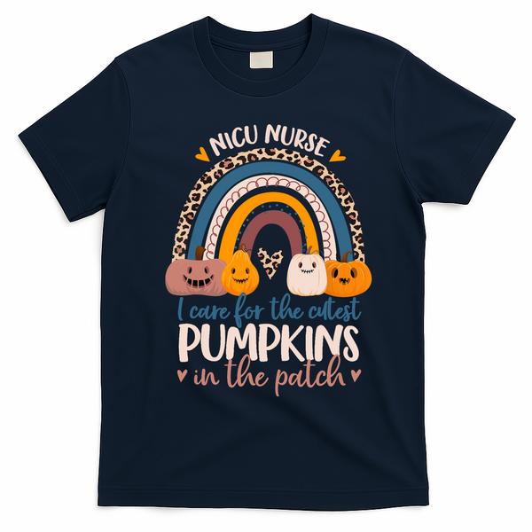 NICU Nurse Cutest Pumpkins In The Patch Rainbow Halloween RN T-Shirt - Navy Blue
