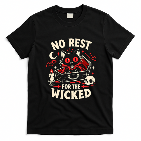 No Rest For The Wicked Vampire Cat T-Shirt - Black