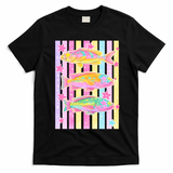 Neon Striped Fish Summer Beach Vibes T-Shirt - Black