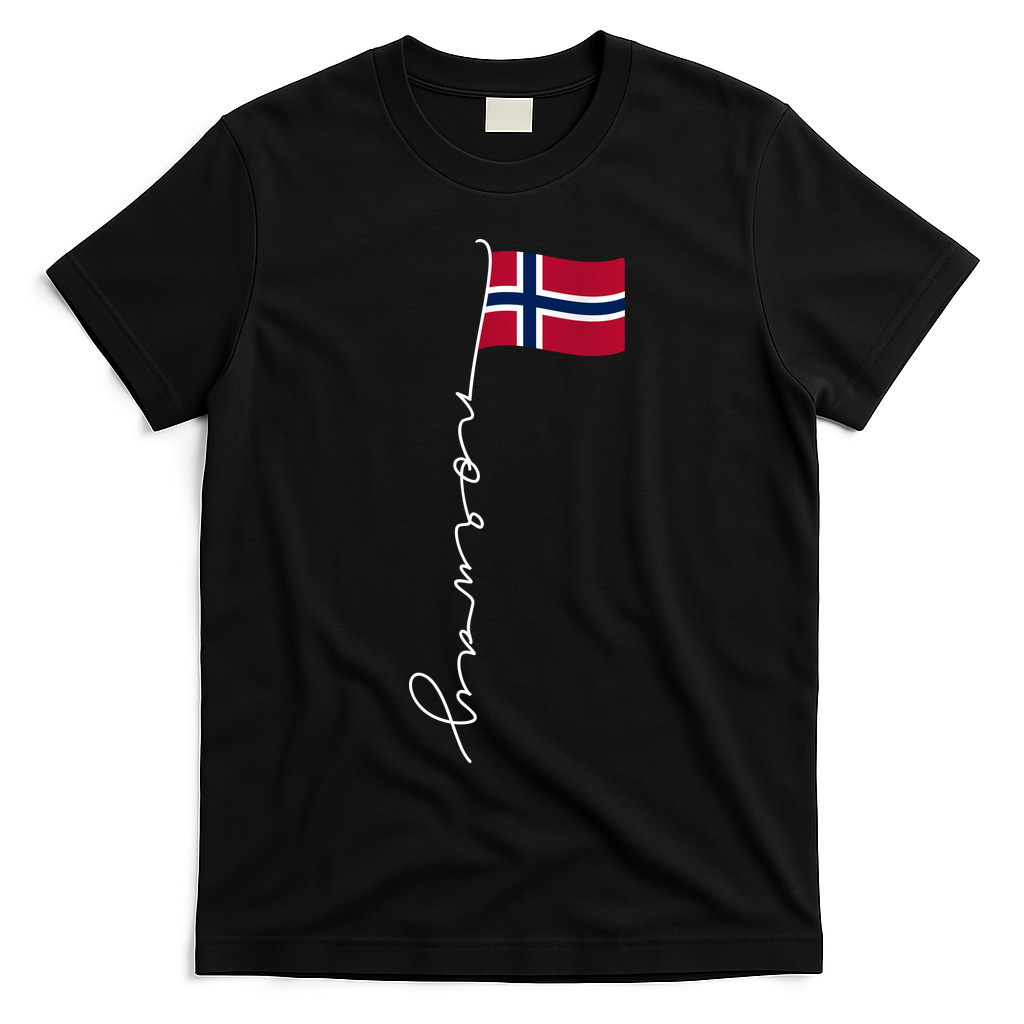 Norway Signature Pole Norwegian Flag Family Heritage Gift T-Shirt - Black