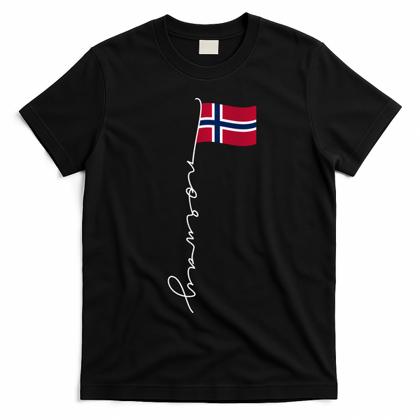 Norway Signature Pole Norwegian Flag Family Heritage Gift T-Shirt - Black