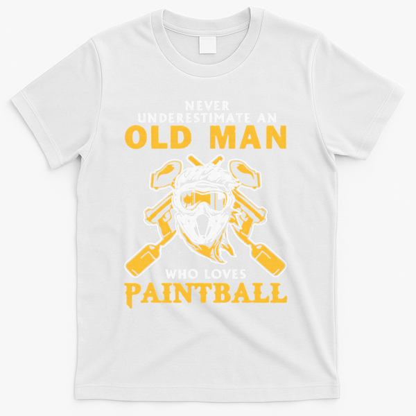 Never Underestimate An Old Man Who Loves Paintball T-Shirt - White