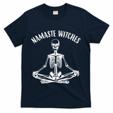 Namaste Witches Skeleton Halloween Yoga T-Shirt - Navy