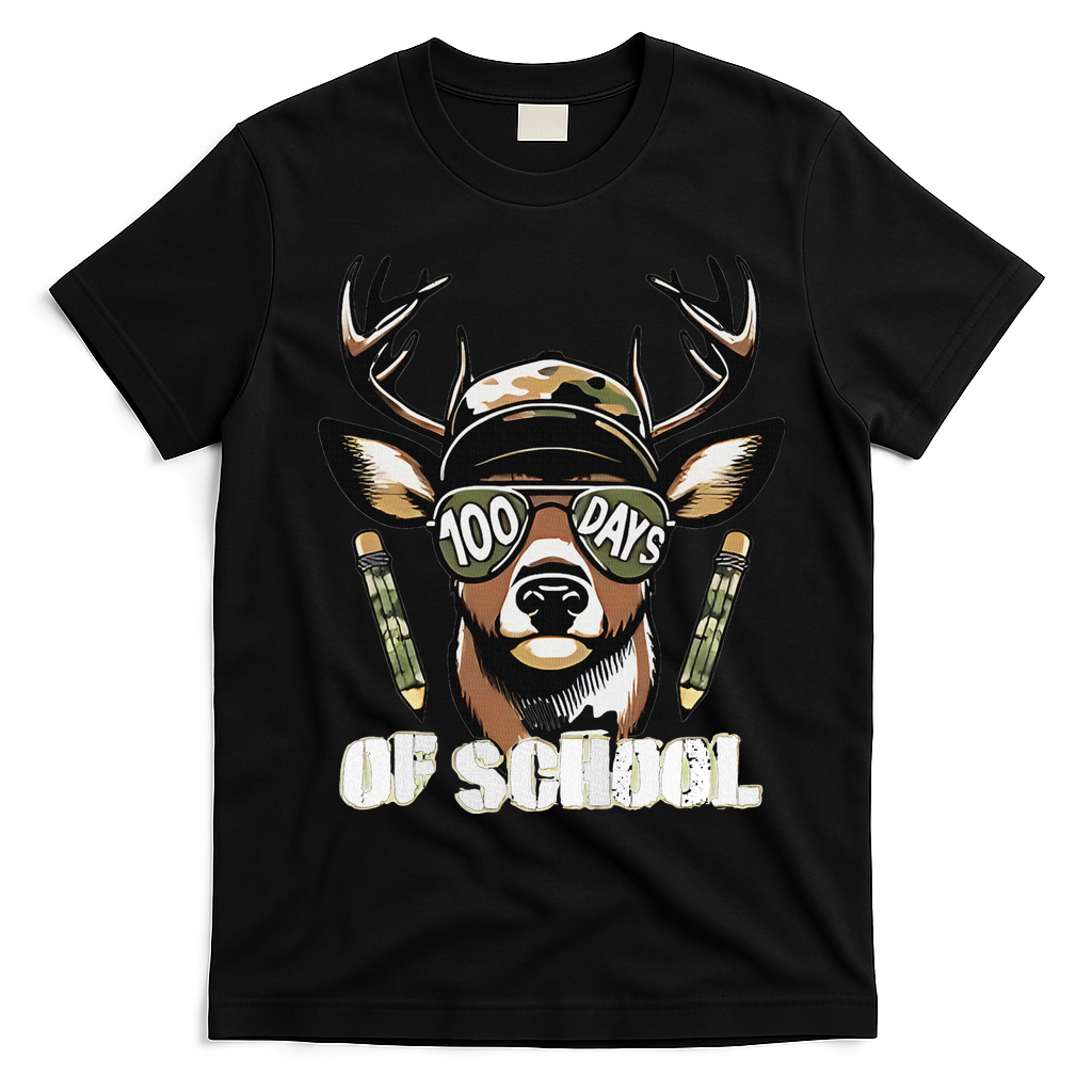 Oh Deer 100 Days Of School Are Here Deer Hunting 100th Day T-Shirt - Black