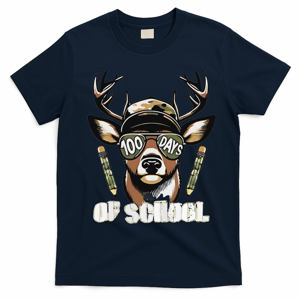 Oh Deer 100 Days Of School Are Here Deer Hunting 100th Day T-Shirt - Navy Blue