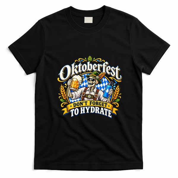 Oktoberfest Funny Skeleton Beer Lover Gifts Cheers Drinking Team German Festival T-Shirt - Black