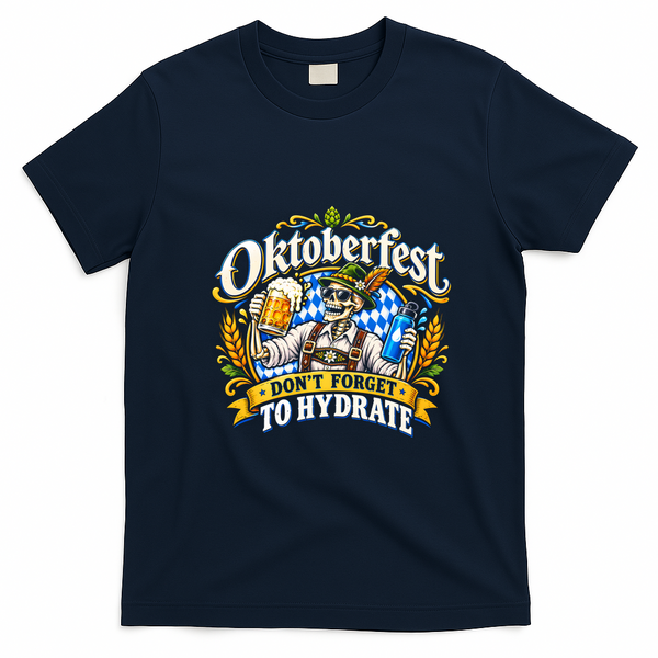 Oktoberfest Funny Skeleton Beer Lover Gifts Cheers Drinking Team German Festival T-Shirt - Navy Blue