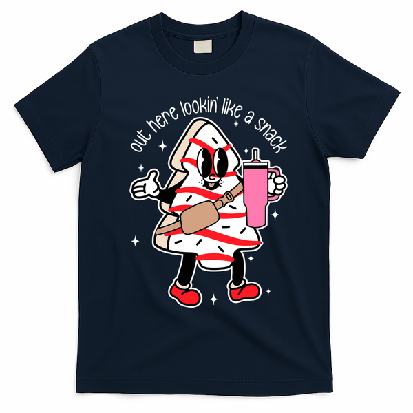 Out Here Looking Like A Snack Cute Boo Jee Xmas Trees Cakes T-Shirt - Navy Blue