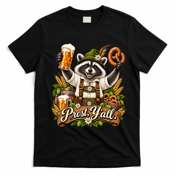 Oktoberfest Raccoon Prost Funny German T-Shirt - Black