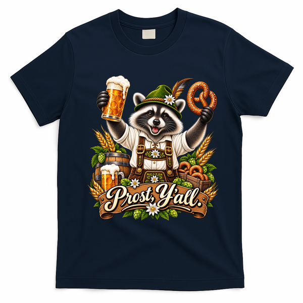 Oktoberfest Raccoon Prost Funny German T-Shirt - Navy Blue