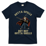 Outta Spells But Not Outta Shells Wizard Fantasy Meme T-Shirt - Navy Blue