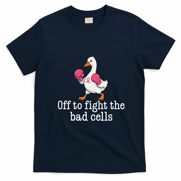 Off To Fight The Bad Cells Boxing Duck Pink Gloves Fighting Against Breast Cancer T-Shirt - Navy Blue