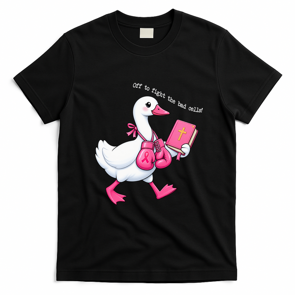 Off To Fight The Bad Cells Christian Faith Breast Cancer T-Shirt - Black