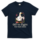 Off To Fight The Bad Cells Breast Cancer Funny Duck T-Shirt - Navy Blue
