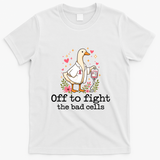 Off To Fight The Bad Cells Breast Cancer Funny Duck T-Shirt - White